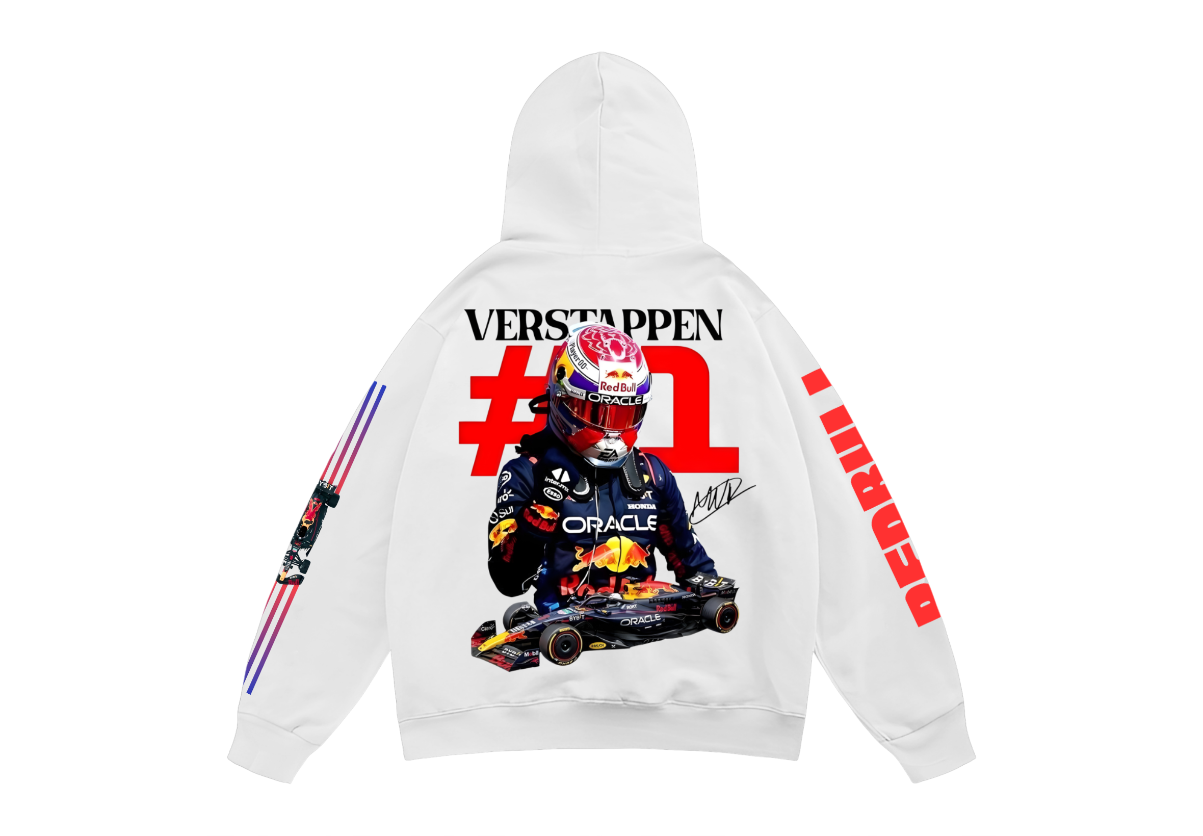 JustMini “Max Verstappen” Oversized Hoodie – Streetwear Edition White
