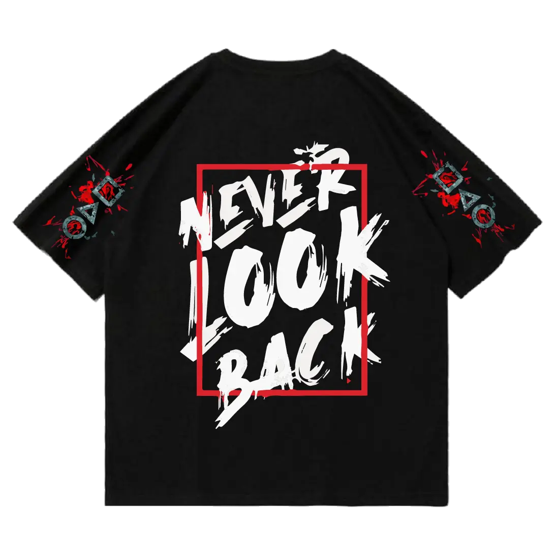 JustMini “Never Look Back” Oversized Graphic Tee – Redefine Your Grind